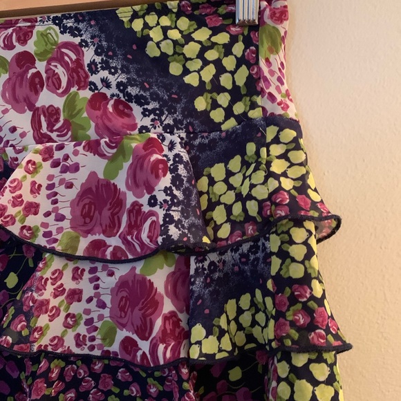 Vintage Y2K Purple Multi Floral Print Ruffle Tiered Micro Mini Skirt - Picture 5 of 7